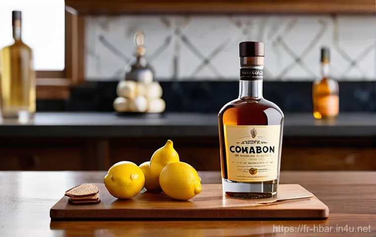 홈바텐더 버번 위스키 칵테일 - **"A close-up shot of an Old Fashioned cocktail, perfectly chilled in a heavy, faceted crystal rocks...