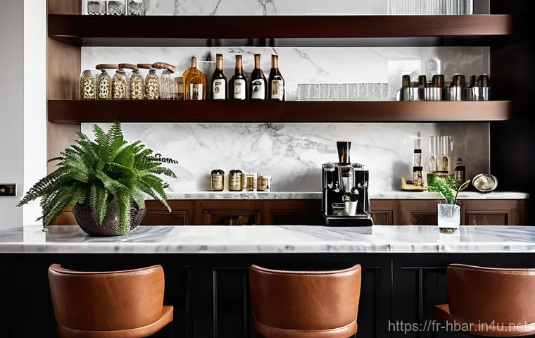 홈바텐더 홈카페   홈바 조합 - **A sophisticated home bar and café area in a chic Parisian-inspired apartment.** The space features...