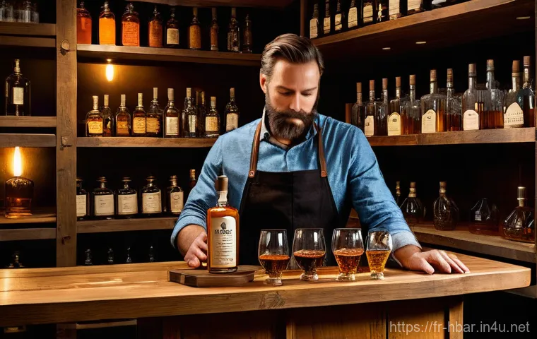 홈바텐더 술 숙성 방법 - **Image Prompt: The Alchemist of Oak and Spirit**
    A focused individual, likely a man in his late...