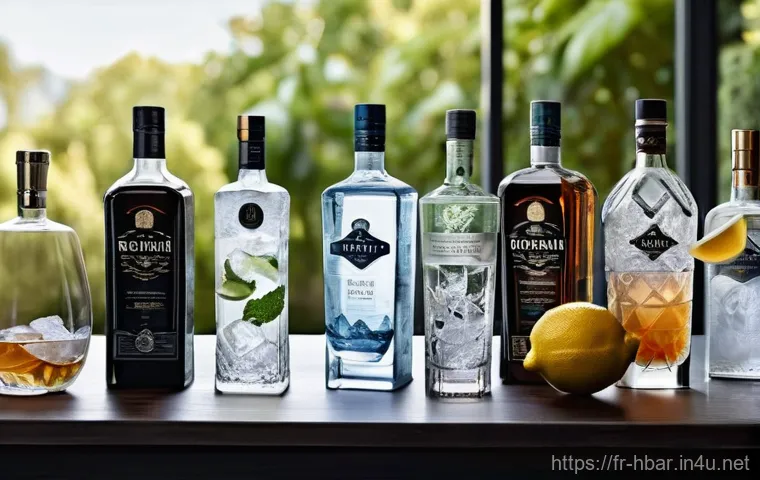 홈바텐더 하이볼 제조법 - **Prompt:** A meticulously arranged home bar scene, featuring a selection of premium spirits such as...