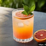 홈바텐더 낮술 칵테일 - A refreshing summer cocktail scene featuring a crystal-clear glass filled with a lightly sparkling c...